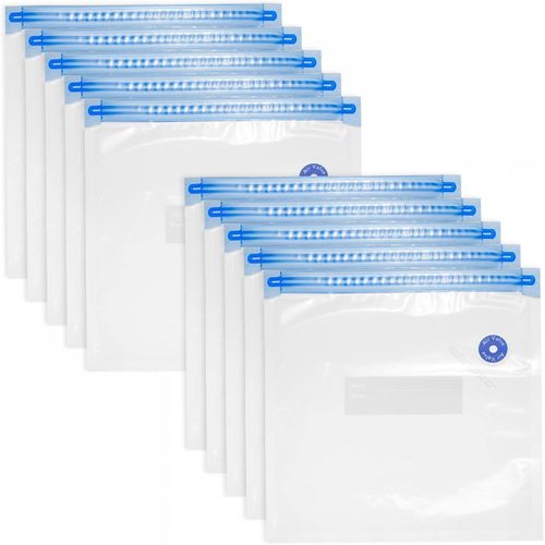 Hamiltion-Lot De 10 Sacs Sous Vide Réutilisables Avec Valve D'Air Et Étiquettes, 22 X 21 Cm, Sacs De Stockage Des Aliments Pour La Conservation Des Aliments Et La Cuisson Sous Vide, Blanc