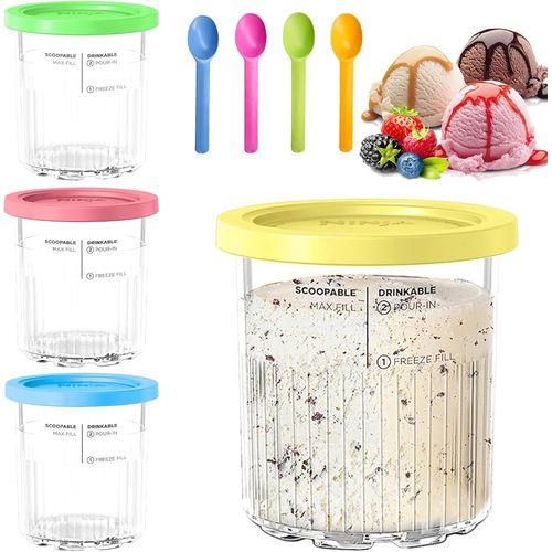 Hamiltion-Lot De 4 Récipients À Glace Faits Maison Pour Sorbetière Ninja Creami, Compatibles Avec La Série Nc501 Nc500, Sans Bpa, Passent Au Lave-Vaisselle, Anti-Fuite