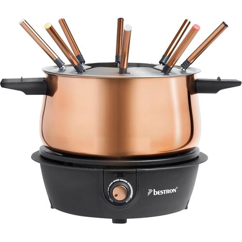Hamiltion-Appareil A Fondue, Fondue Électrique Pour 8 Personnes, Avec 8 Fourchettes À Fondue Et Thermostat Continu, Incl. Protection Contre Les Éclaboussures, Couleur: Cuivre
