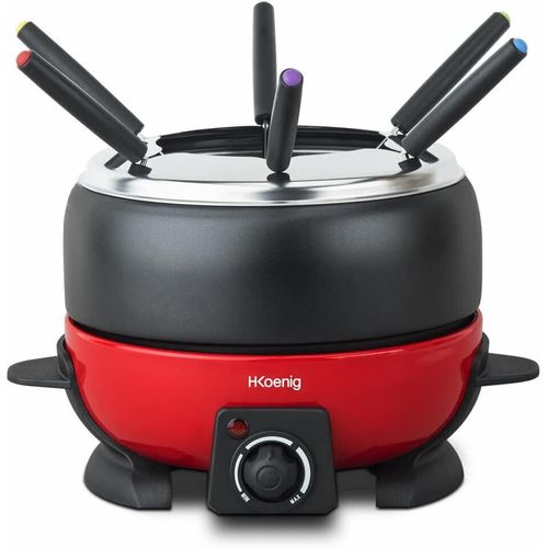 Hamiltion-Appareil À Fondue Electrique 6 Fourchettes 2L Inox Alp1800, Service À Fondue Chocolat Bourguignonne Fromage Savoyarde, Bol Amovible Antiadhésif Résistant, Couvercle Antiprojection