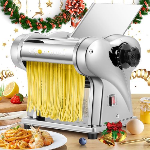 Hamiltion-Fraiche Machine À Pâtes Électrique Acier Inoxydable Pétrin Avec 2 Lames De 1.5 Mm Rondes Et 4 Mm Plates, 6 Réglages 'Épaisseur Pour Nouilles/Boulettes/Spaghettis/Ravioli