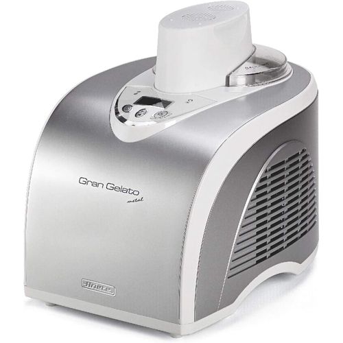 Hamiltion-693 Gran Gelato Machine À Glace Auto-Refroidissante En Métal Avec Compresseur, Glace Artisanale Et Sorbets, Panier Amovible 1 L, Ecran Lcd, Blanc/Argent