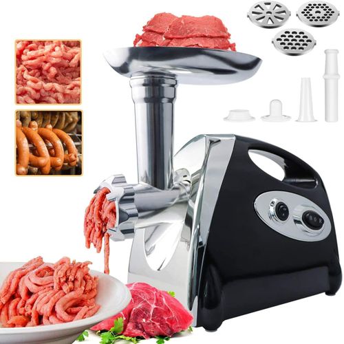 Hamiltion-Hachoir À Viande Électrique Hachoir À Viande Avec 3 Plaques De Broyage En Acier Inoxydable Et Fixation Kibbe ¿ 2800W Machine À Hacher Les Aliments À Moteur En Cuivre (Noir)