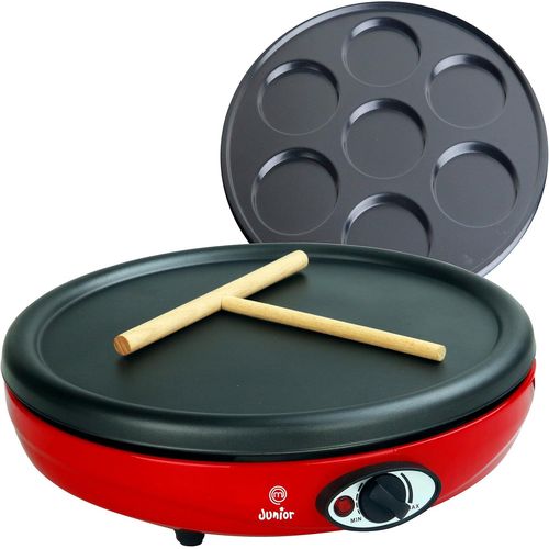 Hamiltion-Masterchef Junior-Easy Party 2 En 1 Crêpière Électrique-2 Plaques Interchangeables Pour Crêpes Et Mini Crêpes-Puissance 1000W-Revêtement Anti-Adhésif-Inclut Râteau À Crêpes