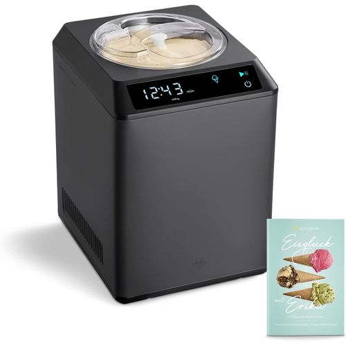 Hamiltion-Springlane Sorbetière & Yaourtière Erika 2,5 L Avec Compresseur Auto-Refroidissant 250 W, Sorbetière En Acier Inoxydable (Noir Avec Réservoir À Glace, 2,5 L)