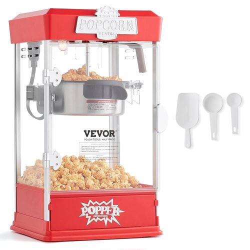 Hamiltion-Machine À Pop Corn 480 W, Appareil À Pop-Corn De Comptoir Électrique, Grand Bol De 113 G Pour 5,7 L Par Lot, Avec Verre Trempé, 3 Cuillères, Style Cinéma, Pour Fête Magasin Soirée, Rouge