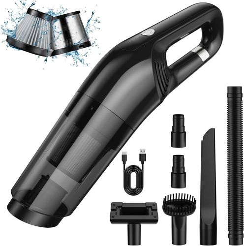Hamiltion-Upgrade Aspirateur À Main, Sans Fil, 12 000 Pa, Mini Aspirateur À Main Portable, Avec 4 Buses Et Sac De Rangement, Pour La Maison, La Voiture, Noir, Classe Énergétique A+++