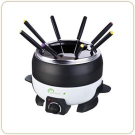 Hamiltion-8260 Happy Fondue 8-Appareil À Fondue 8 Personnes-Caquelon Anti-Adhésif Grande Contenance 2 Litres-Puissance 800 W-Noir & Blanc