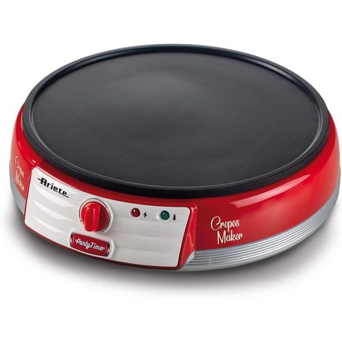 Hamiltion-Crêpière Party Time 202, Crêpière Électrique Avec Plaque Anti-Adhésive, Plaque À Crêpes Électrique Avec Spatule Et Étaleur De Pâte Inclus, 1000W, Rouge