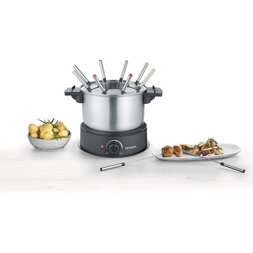 Hamiltion-Fondue Électrique 8 Personnes Avec Caquelon Inox Amovible, Inclus : Protection Antiprojections Et 8 Fourchettes, Noir/Inox, Fo 2470