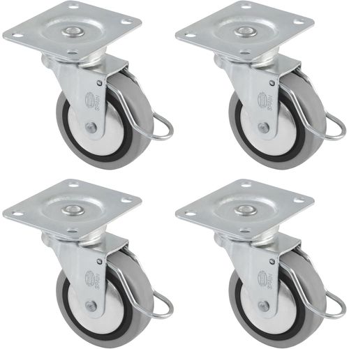 Hamiltion-Lot De 4 Roulettes Pour Meubles Mod. 2503, Avec Frein, Avec Platine Et Roulements, Dimensions : 40 Mm, Charge Maximale Par Roue: 17 Kg, En Caoutchouc, Couleur Grise