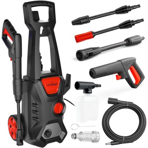 Hamiltion-Jukon Nettoyeur Haute Pression, 1600 W, Max. 200 Bar, Débit 480 L/H, Tuyau Haute Pression De 5 M, Pistolet, Lances Et Une Lance À Mousse, Idéal Pour Maison, Jardin Et Voiture