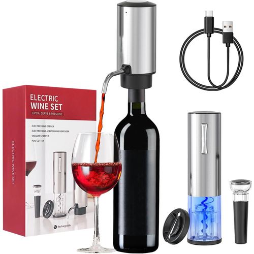 Hamiltion-Tire Bouchon Electrique 4 En 1 Coffret Cadeau Avec Ouvre Bouteille Rechargeable, Aérateur De Vin Automatique, Coupe-Capsule, Bouchon À Vide Et Câble Usb, Pour Cadeau Noël Fêtes