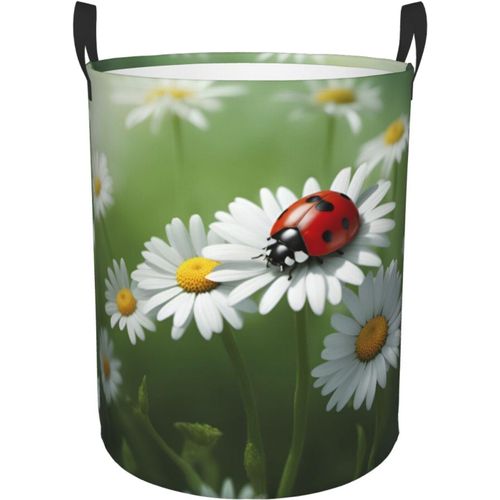 Locke¿Panier À Linge Circulaire Pliable Avec Poignées Pour La Maison,La Salle De Bain Et La Voiture Motif Coccinelle Sur Marguerite