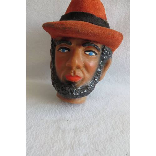 Ancien Gros Bouchon De Bouteille Tête D'Homme Avec Chapeau