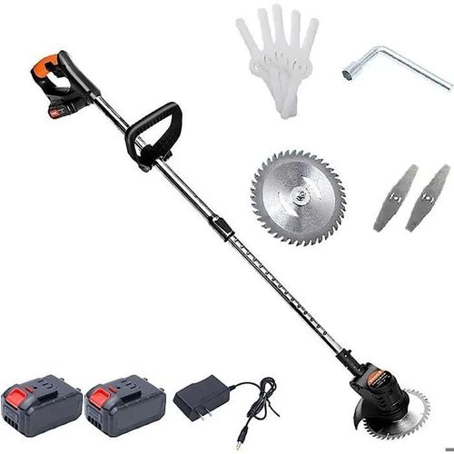 Tondeuse sans fil avec désherbeur d'angle, 3 lames, longueur réglable, 2 batteries et chargeur inclus