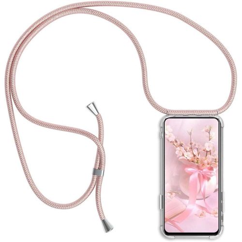 Ytseazn-Coque Collier Pour Huawei Honor View 20,Housse Pour Smartphone À Porter Au Cou-Étui À Bandoulière Cordon-Lanyard Case Protection Complète,Étui En Silicone Transparent,Rose