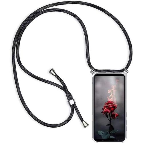 Ytseazn-Coque Pour Huawei Honor View 20 Avec Cordon De Collier,Cover Transparente Silicone Tpu Bumper Etui Housse Avec Cordon Réglable Téléphone Lanyard Case Collier ¿ Noir