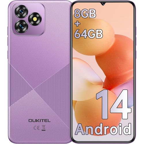 ytseazn-C53 Téléphone Portable Débloqué 2024-Smartphone Android 14,8Go Ram+64Go Rom/Tf 1To,Écran 6.6"" Telephone,Batterie 4300Mah,Octa Core,Smartphone Débloqué 4G Dual Sim/13Mp/Gps/- Violet