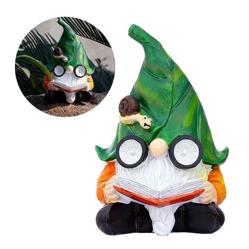 Statue de gnome de lecture de jardin avec lumières LED, figurine d'ornement en résine, cadeau de saisi de Noël 007, porche, pelouse, cour