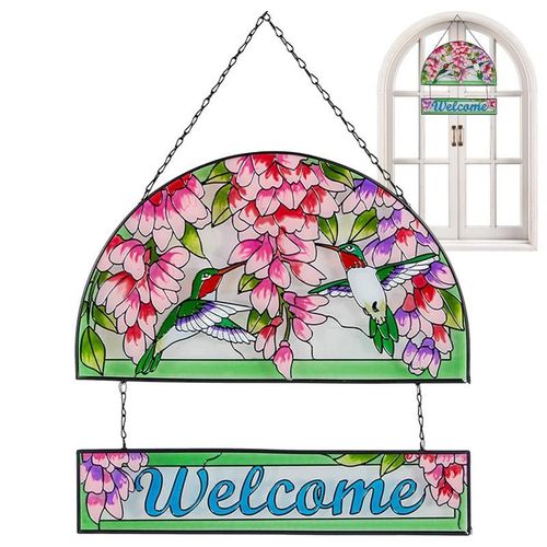 Attrape-soleil de fleurs colorées pour fenêtres, décor d'art mural en vitrail peint à la main, panneaux d'oiseaux