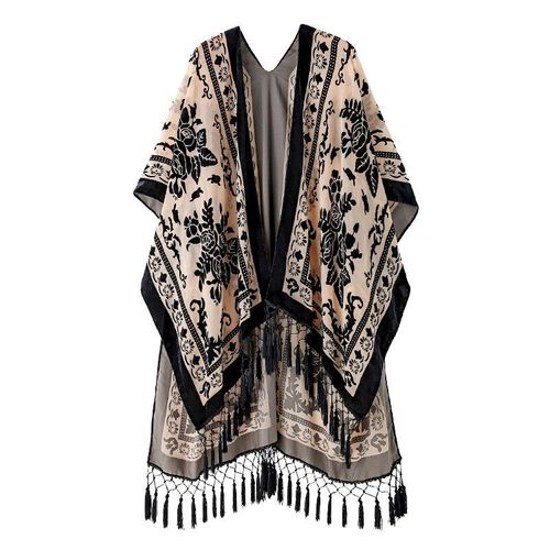 Wehello Bohème Brûlé Peluche Kimono Femmes Longue Violet Gland Plage Couverture Vacances Décontracté Cardigan Châle Jypf-20