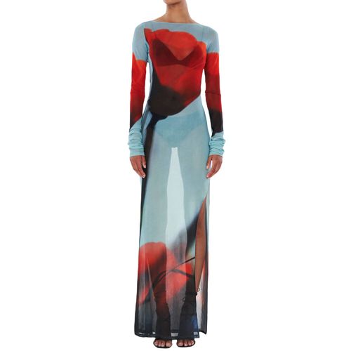 Yivorovy-Robe De Plage Longue À Imprimé Floral Pour Femme,Coupe Couvertes,Maille Transparente,Manches Longues,Fendue Sur Le Côté,Couvertures De Bikini Sexy