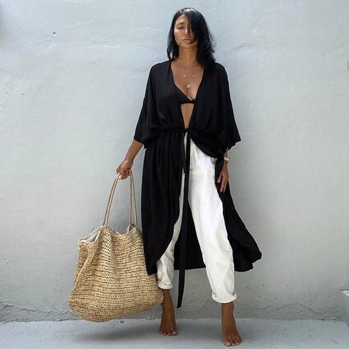 Wehello-Kimono De Plage Pour Femmes,Cape De Maillot De Bain D'été,Robes Tuniques Bohème Solides,Maillots De Bain,Cardigan,Châle