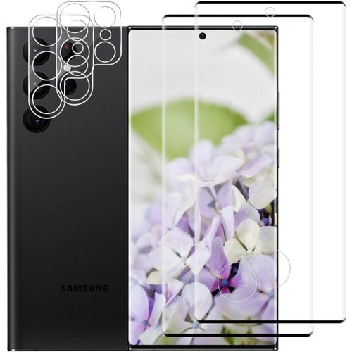 Verre Trempé Pour Samsung Galaxy S22 Ultra 5g Vitre Protection, Couverture Complète 3d, 9h Dureté, Bubble Free, Tactile Sensible, 2+2 Pack Caméra S22 Ultra De Qualité Hd+Protection[Pac5153409]