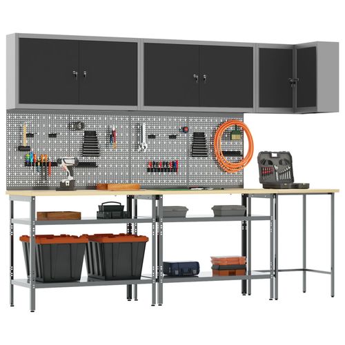 Set De Rangement D'outils De 10 Pièces Vidaxl Table Noire En Bois D'ingénierie Et Métal