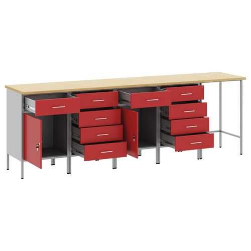 Ensemble Bureau Et Table D'angle 5 Pièces Vidaxl En Bois D'ingénierie Rouge