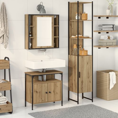 Set De Coiffeuse 3 Pièces Vidaxl En Bois D'ingénierie Chêne Fumé