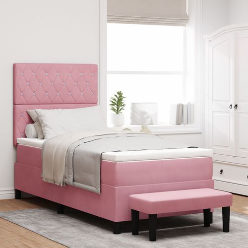 Vidaxl Lit À Ressorts Avec Matelas & Banc Rose 90x190 Cm Velours