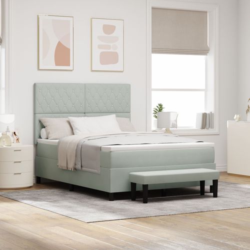 Vidaxl Lit À Ressorts Avec Matelas Et Banc Gris Clair 140x200 Cm En Velours