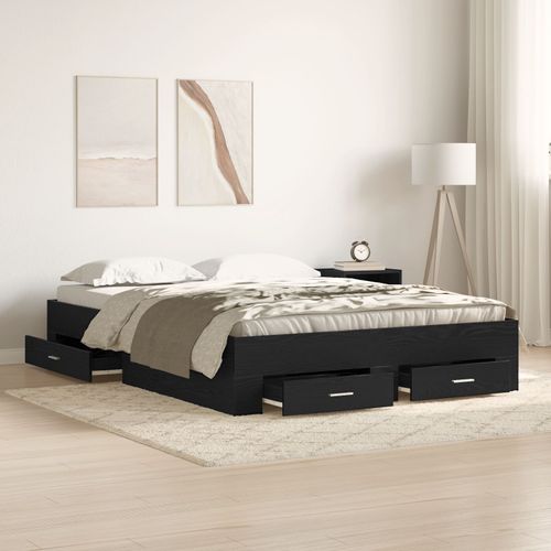 Vidaxl Cadre De Lit Avec Tiroirs Chêne Noir Bois D'ingénierie 140 X 190 Cm