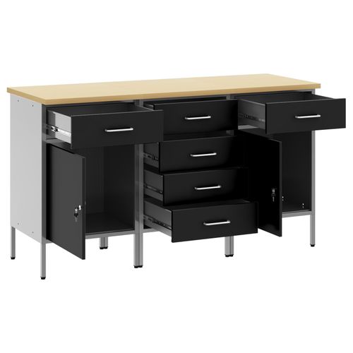 Ensemble De Bureau 3 Pièces Vidaxl Noir Et Gris En Bois D'ingénierie Et Acier