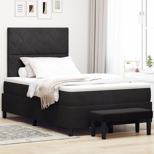 Vidaxl Lit À Ressort Avec Matelas Et Banc Noir 120x200 Cm En Velours