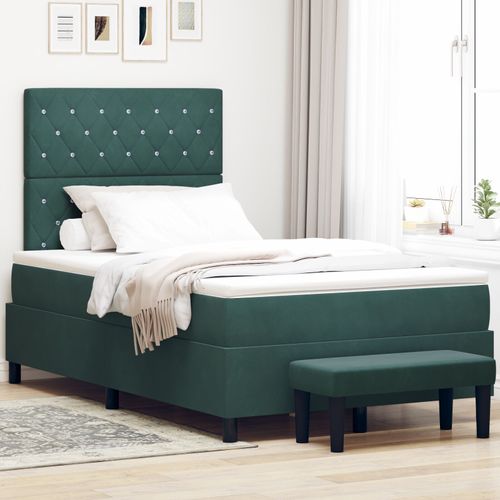 Vidaxl Lit À Ressort Avec Matelas Et Banc Vert Foncé 120x190 Cm Velours
