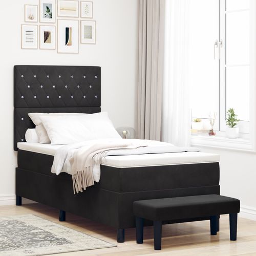 Vidaxl Lit Box Spring Avec Matelas & Banc Noir 100x200 Cm Velours