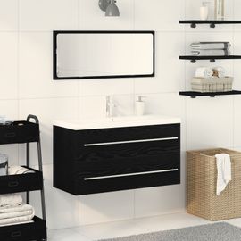 Vidaxl Meuble Sous Lavabo Avec Vasque Intégrée Chêne Noir Bois D'ingénierie