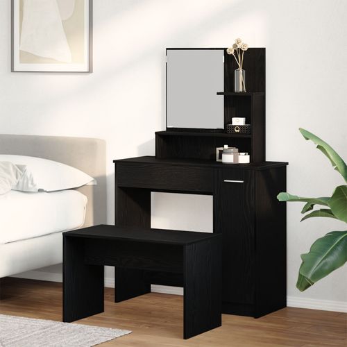Ensemble De Table De Maquillage Vidaxl En Chêne Noir En Bois D'ingénierie, Table De Maquillage En Chêne Noir Avec Miroir Vidaxl - 86,5 X 35 X 136 Cm, Tabouret De Maquillage En Chêne Noir 70x35x45 Cm En Bois D'ingénierie Vidaxl