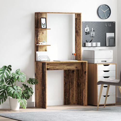 Vidaxl Bureau Marron Bois Ancien Bois Massif Récupéré Moyen Étagères