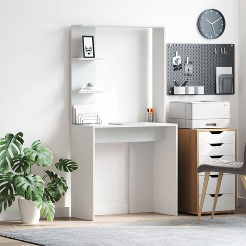 Vidaxl Bureau Blanc Blanc Bois D'ingénierie Moyen Bureau Ordi