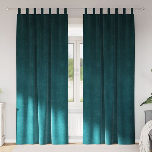 Rideaux Occultants Vidaxl Avec Boucles De Suspension 2 Pcs Velours Vert Foncé
