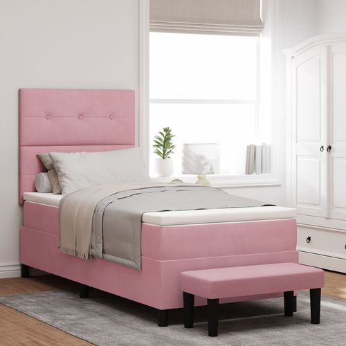 Vidaxl Lit Box Spring Avec Matelas & Banc Rose 90x190 Cm En Velours