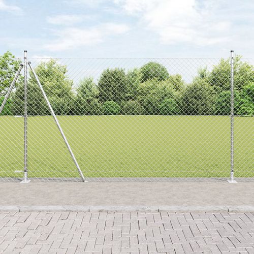 Vidaxl Clôture En Treillis Métallique Avec 7 Poteaux À Bride 1,4x10 M Acier Galvanisé