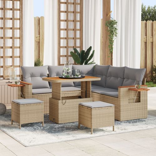 Ensemble Canapé 8 Pièces Beige Rattan Acacia, Ensemble Salle À Manger 3 Pièces Beige Rattan Acacia