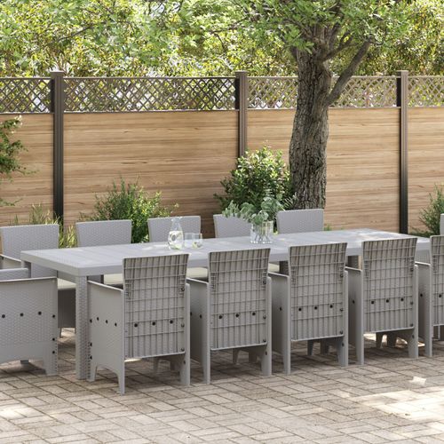 Ensemble De Salle À Manger De Jardin De 13 Pièces Vidaxl Avec Coussins Gris Clair En Poly Rotin, Table De Jardin Vidaxl Gris Clair 150x100x73 Cm En Poly Rotin, Chaises De Jardin Vidaxl Avec Coussins 4 Pcs Gris Clair En Poly Rotin