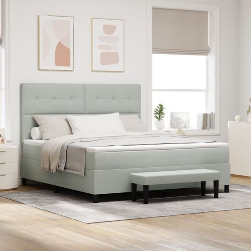 Vidaxl Lit À Ressorts Avec Matelas & Banc Gris Clair 180x200 Cm Velours