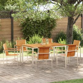 Ensemble Salle À Manger Jardin 7 Pièces Vidaxl En Teck Massif, Table À Manger Extérieur Vidaxl 150x90x75 Cm En Teck Massif